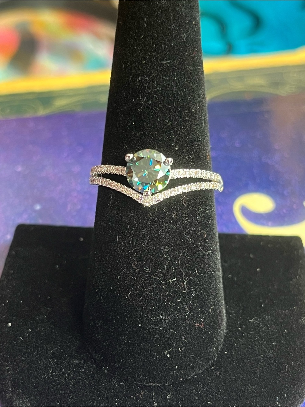 Turquoise 1 CT Moissanite Pavé Split Shank Ring Size 9 NWT